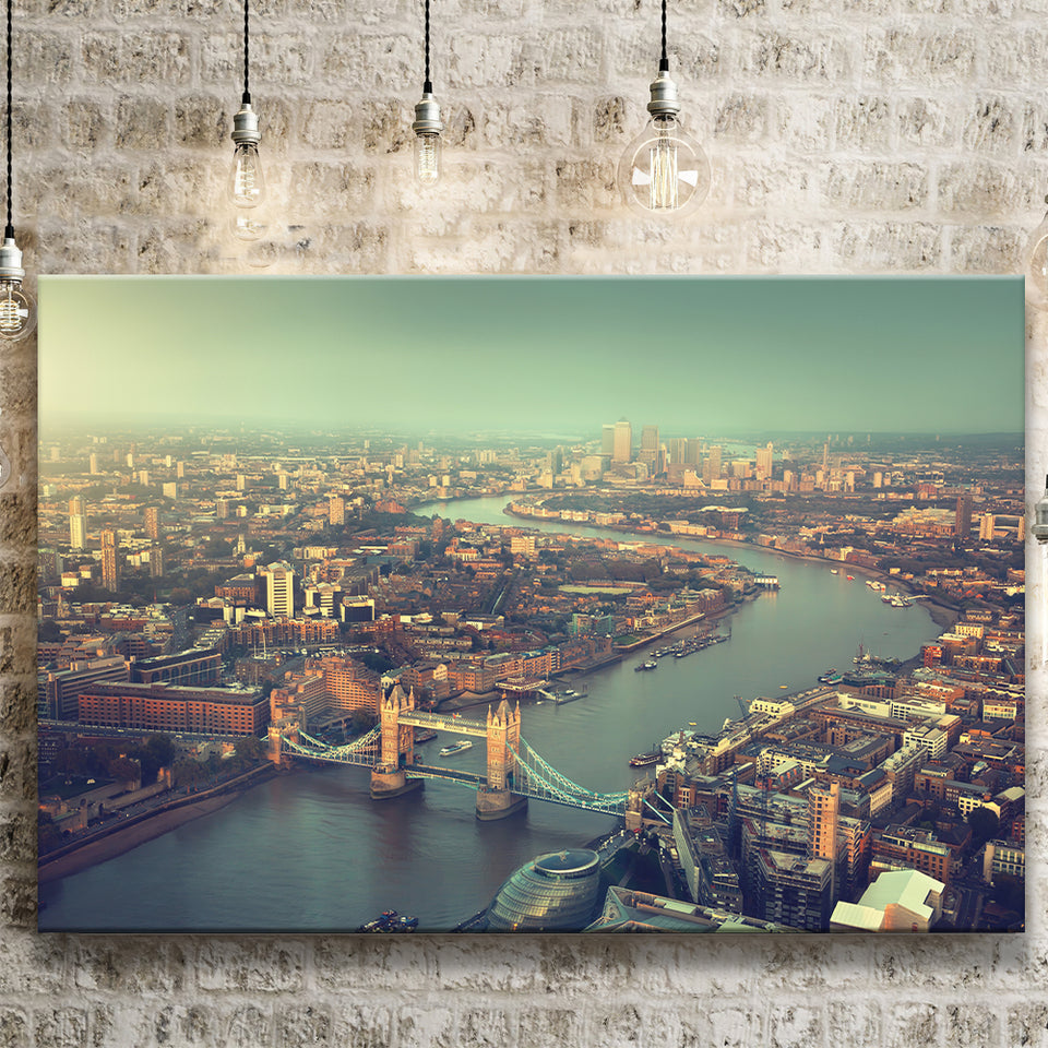 London aerial view with Tower Bridge in sunset time Canvas Prints Wall Art - Painting Canvas, Wall Decor, Home Decor, Prints for Sale