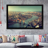 London aerial view with Tower Bridge in sunset time Framed Canvas Prints Wall Art - Painting Canvas, Wall Decor, Home Decor