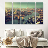 London aerial view with Tower Bridge in sunset time 5 Pieces Canvas Prints Wall Art - Painting Canvas, Multi Panels, Wall Decor