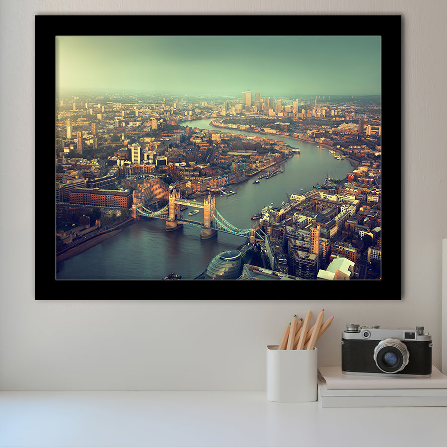 London aerial view with Tower Bridge in sunset time Framed Art Prints Wall Decor - Painting Art, Wall Art, Home Decor