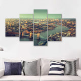 London aerial view with Tower Bridge in sunset time 5 Pieces Canvas Prints Wall Art - Painting Canvas, Multi Panels, Wall Decor