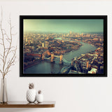 London aerial view with Tower Bridge in sunset time Framed Canvas Prints Wall Art - Painting Canvas, Wall Decor, Home Decor