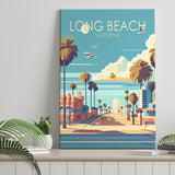 Long Beach California Retro Art Print ,City Art Print, Large Canvas, Canvas Print Wall Art Home Decor