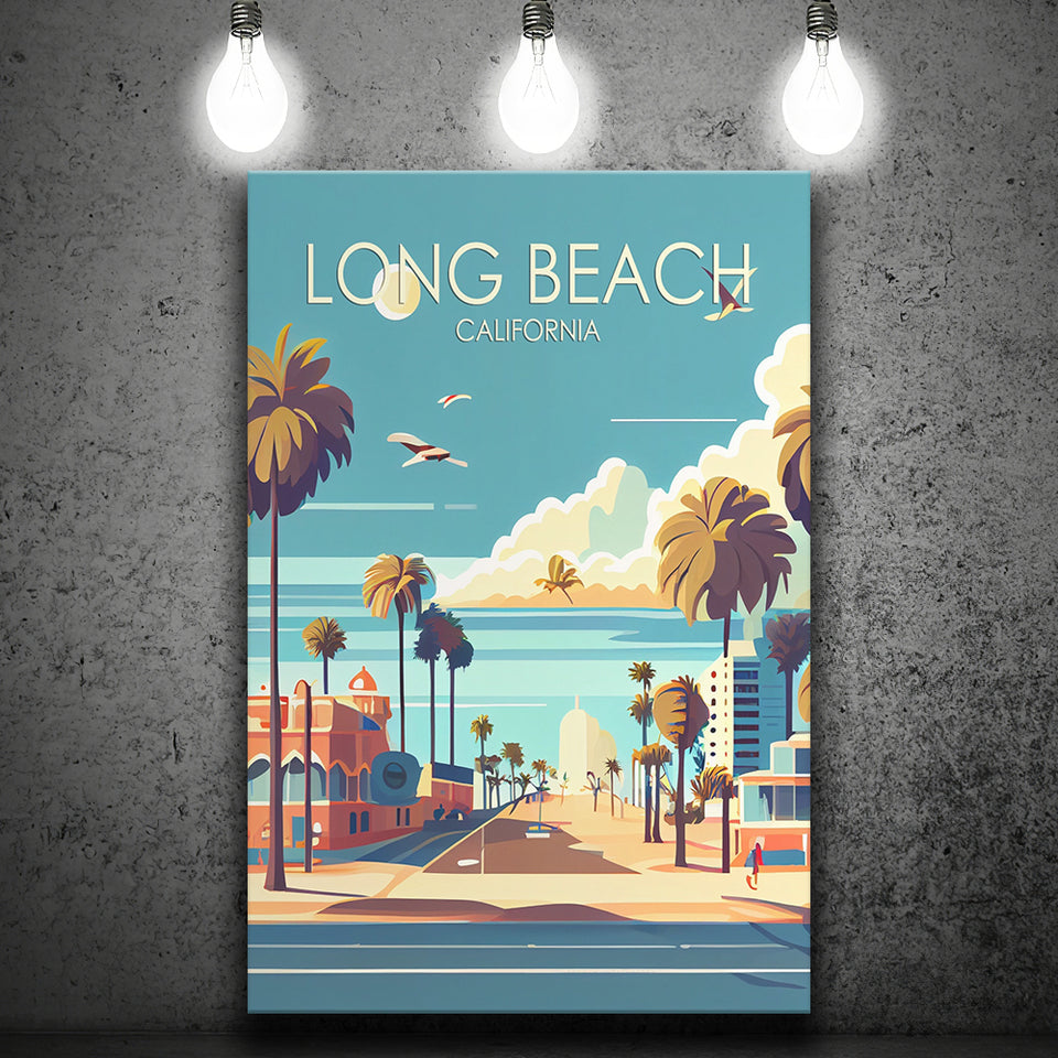 Long Beach California Retro Art Print ,City Art Print, Large Canvas, Canvas Print Wall Art Home Decor
