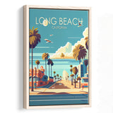 Long Beach California Retro Art Print, Large Canvas, Framed Canvas Print Wall Art Home Decor, Floating Frame