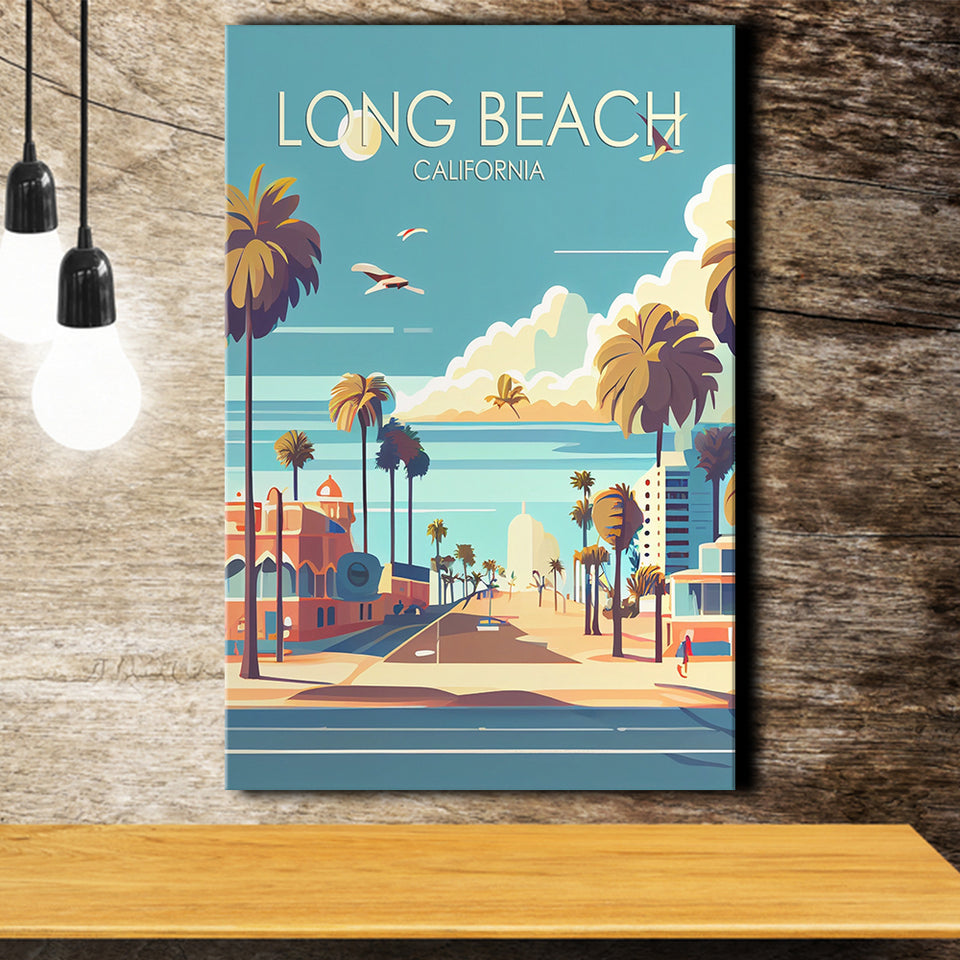 Long Beach California Retro Art Print ,City Art Print, Large Canvas, Canvas Print Wall Art Home Decor