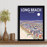 Long Beach NY Art New York Night Landscape, Large Canvas, Framed Canvas Print Wall Art Home Decor, Floating Frame