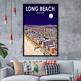 Long Beach NY Art New York Night Landscape, City Art Print, Framed Art Print Wall Art Home Decor, Framed Picture