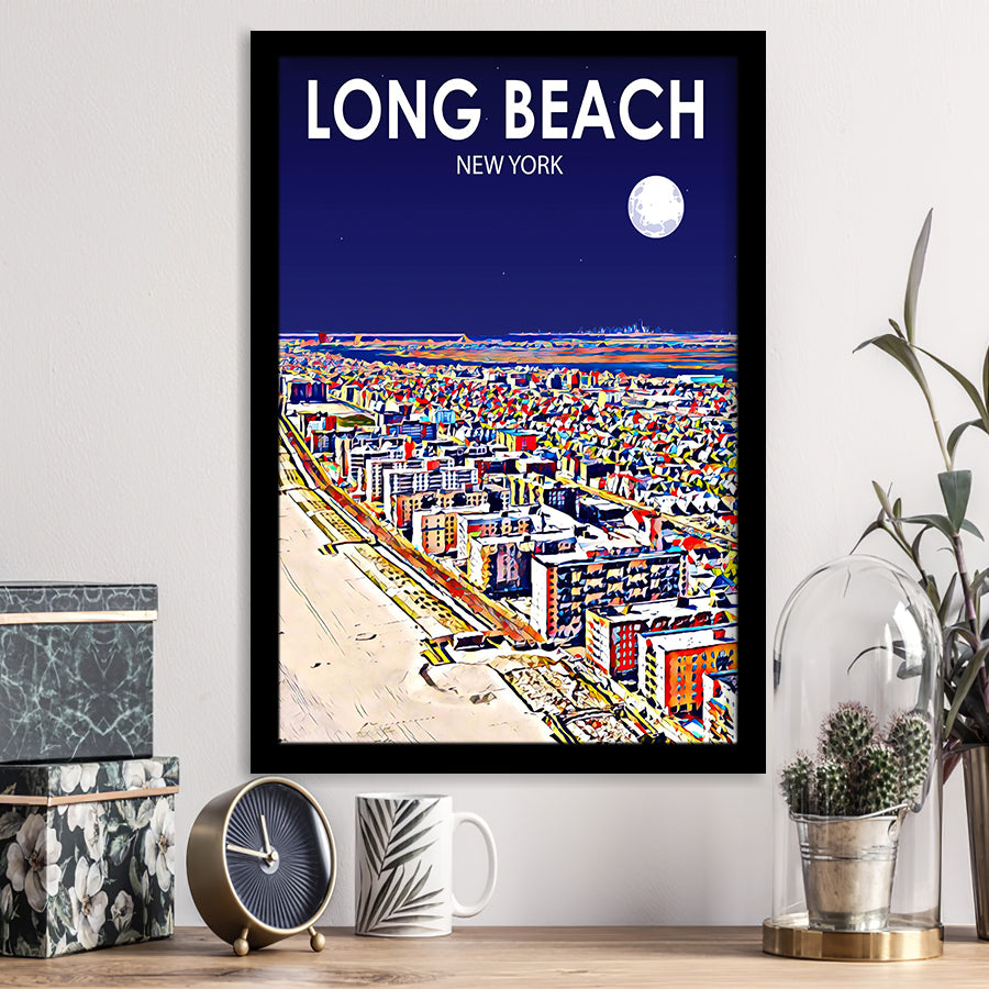 Long Beach NY Art New York Night Landscape, City Art Print, Framed Art Print Wall Art Home Decor, Framed Picture