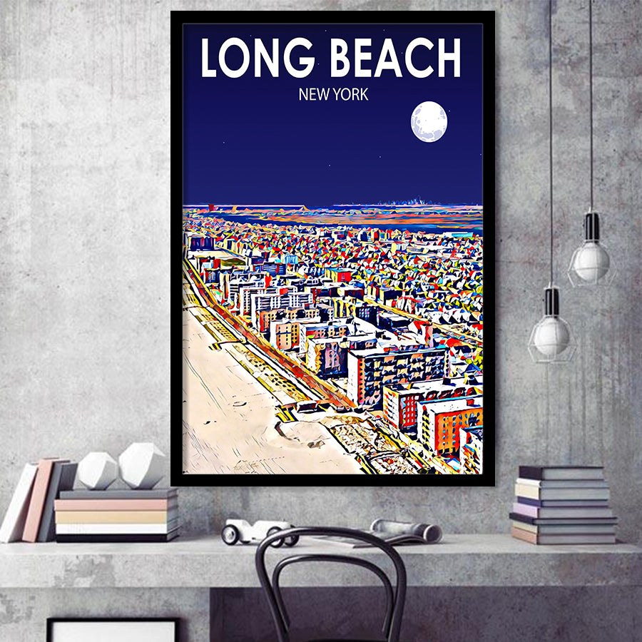Long Beach NY Art New York Night Landscape, City Art Print, Framed Art Print Wall Art Home Decor, Framed Picture