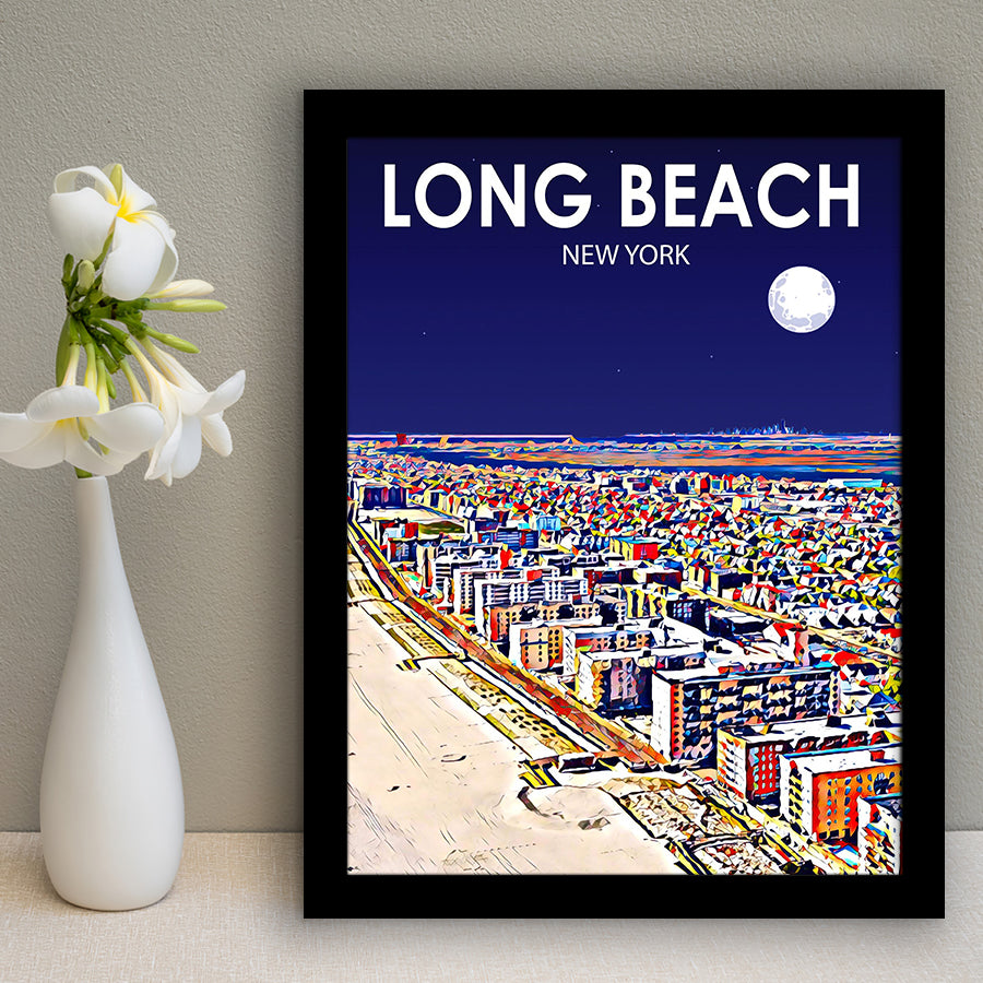 Long Beach NY Art New York Night Landscape, City Art Print, Framed Art Print Wall Art Home Decor, Framed Picture