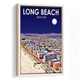 Long Beach NY Art New York Night Landscape, Large Canvas, Framed Canvas Print Wall Art Home Decor, Floating Frame