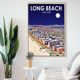Long Beach NY Art New York Night Landscape, Large Canvas, Framed Canvas Print Wall Art Home Decor, Floating Frame