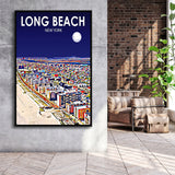 Long Beach NY Art New York Night Landscape, Large Canvas, Framed Canvas Print Wall Art Home Decor, Floating Frame