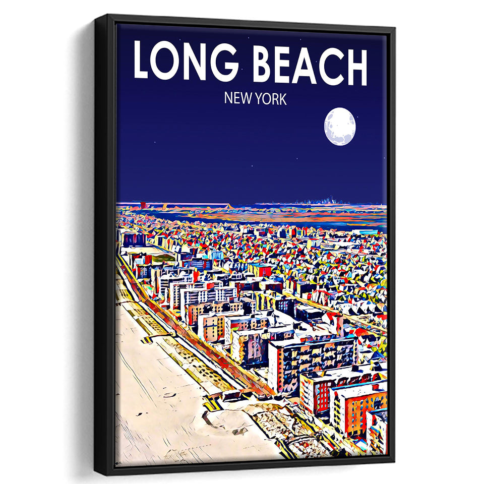 Long Beach NY Art New York Night Landscape, Large Canvas, Framed Canvas Print Wall Art Home Decor, Floating Frame