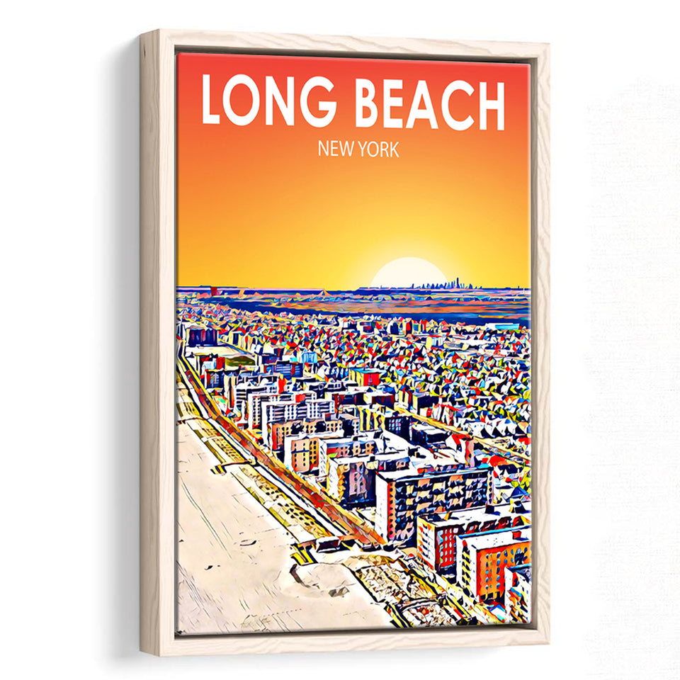 Long Beach NY Art New York Sunset Landscape, Large Canvas, Framed Canvas Print Wall Art Home Decor, Floating Frame