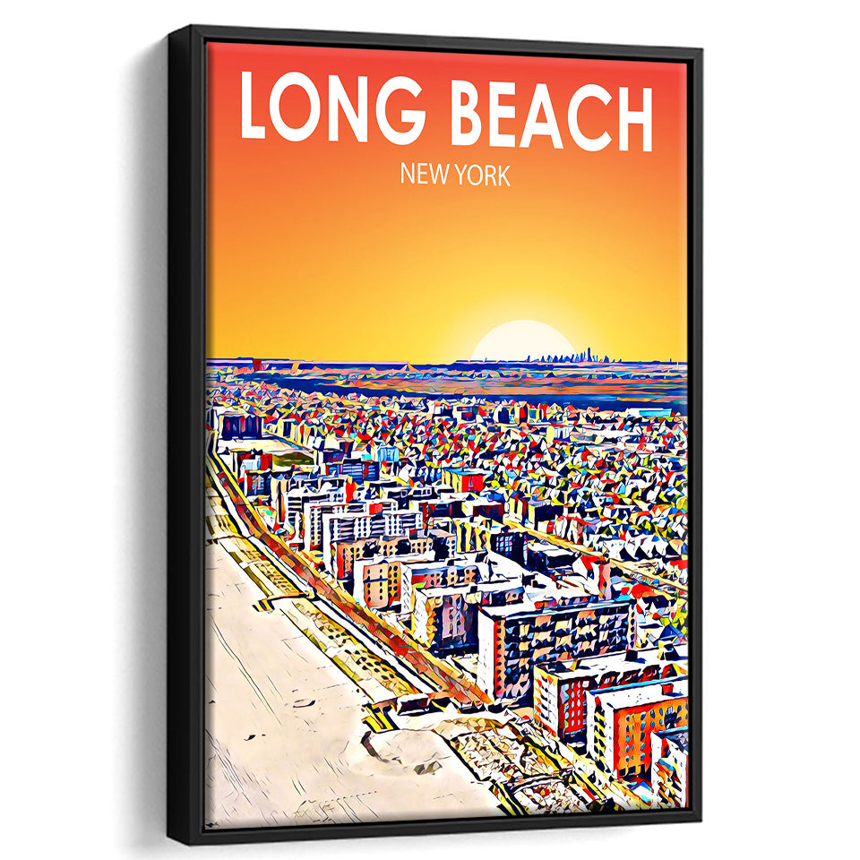 Long Beach NY Art New York Sunset Landscape, Large Canvas, Framed Canvas Print Wall Art Home Decor, Floating Frame