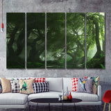 Long Big Tree Forest And A River 5 Pieces B Canvas Prints Wall Art - Painting Canvas, Multi Panels,5 Panel, Wall Decor