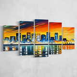 Long beach California Skyline Long beach Painting Wall Art, 5 Pieces, Multi Panel Canvas Prints Wall Art Decor