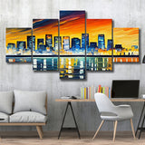 Long beach California Skyline Long beach Painting Wall Art, 5 Pieces, Multi Panel Canvas Prints Wall Art Decor