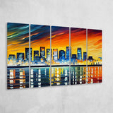 Long beach California Skyline Long beach Painting Wall Art, 5 Pieces B, Multi Panel Canvas Prints Wall Art Decor