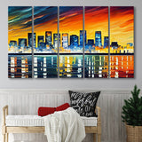 Long beach California Skyline Long beach Painting Wall Art, 5 Pieces B, Multi Panel Canvas Prints Wall Art Decor