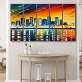 Long beach California Skyline Long beach Painting Wall Art, 5 Pieces B, Multi Panel Canvas Prints Wall Art Decor