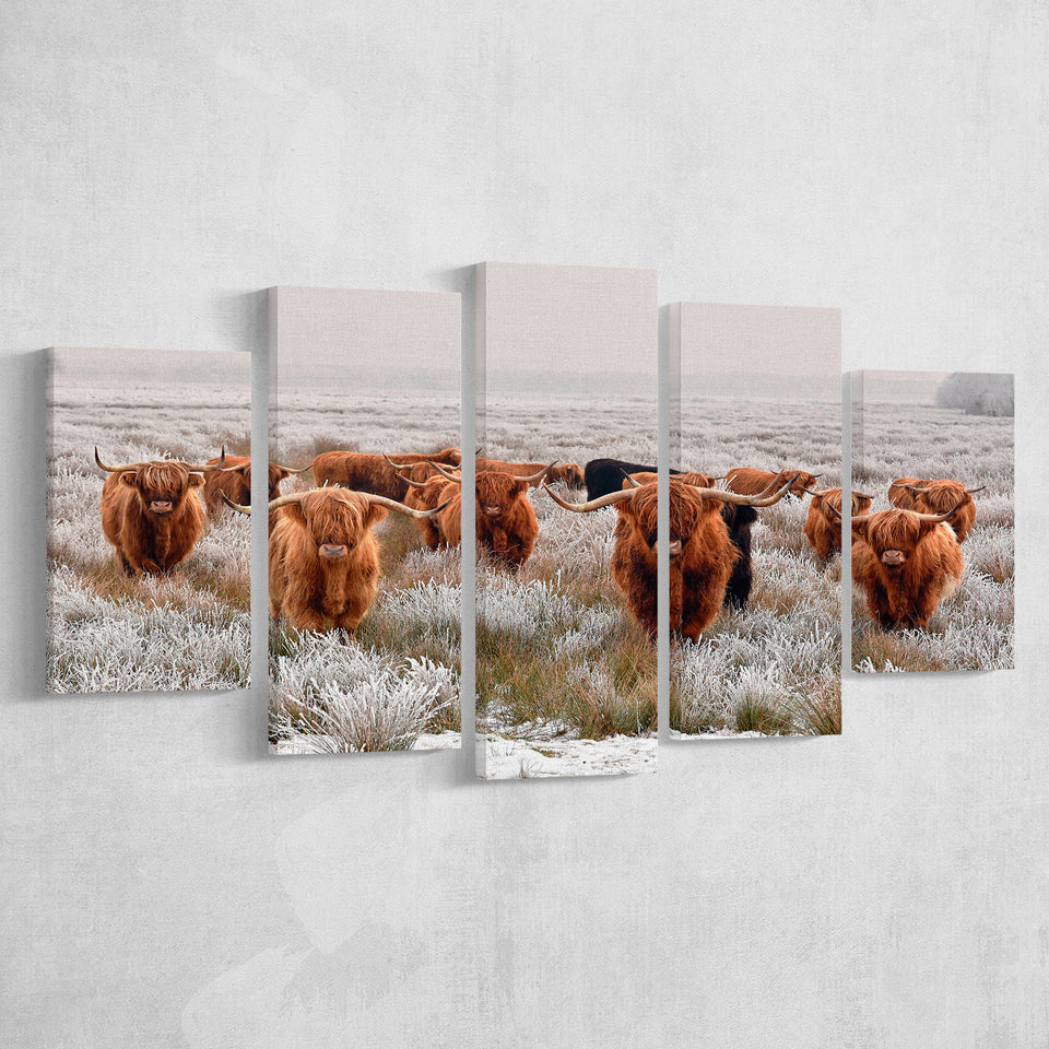 Longhorn Cow 5 Piece Canvas Prints Wall Art Decor, Multi Panels, Mixed Canvas