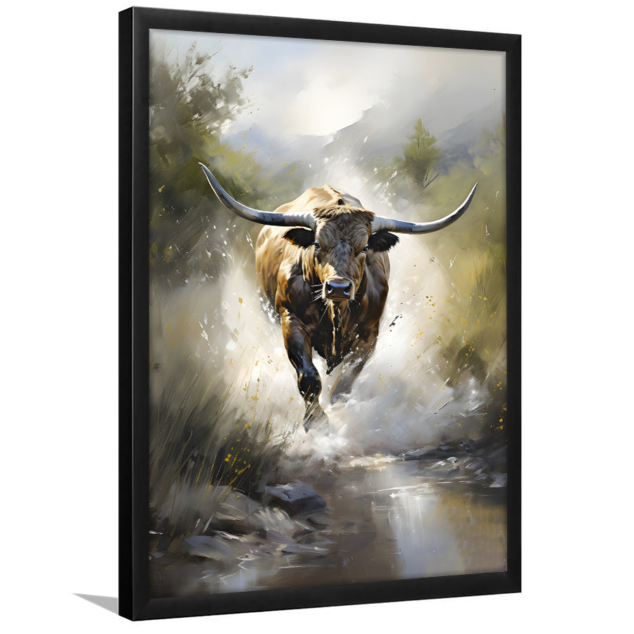 Longhorn Cow Painting Framed Art Prints Wall Decor, Painting Art, Framed Picture