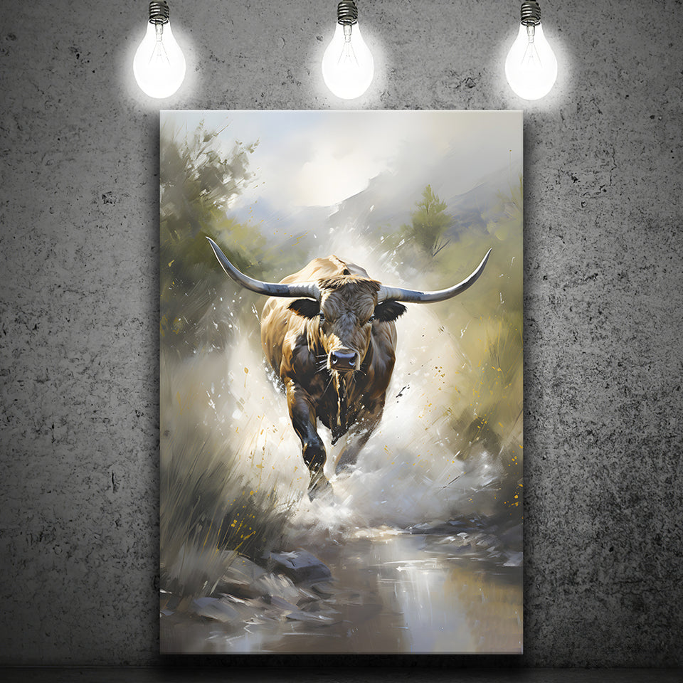 Longhorn Cow Painting Canvas Prints Wall Art Home Decor, Painting Canvas, Living Room Wall Decor