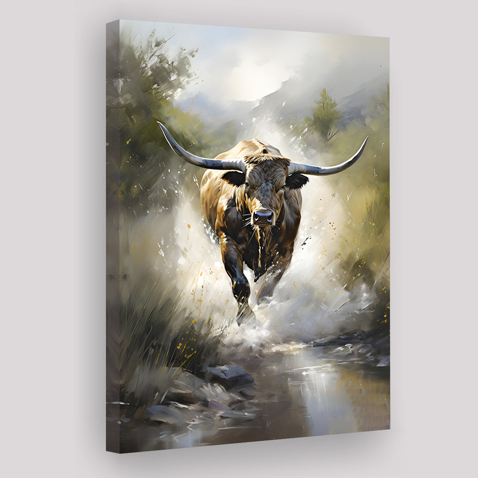Longhorn Cow Painting Canvas Prints Wall Art Home Decor, Painting Canvas, Living Room Wall Decor