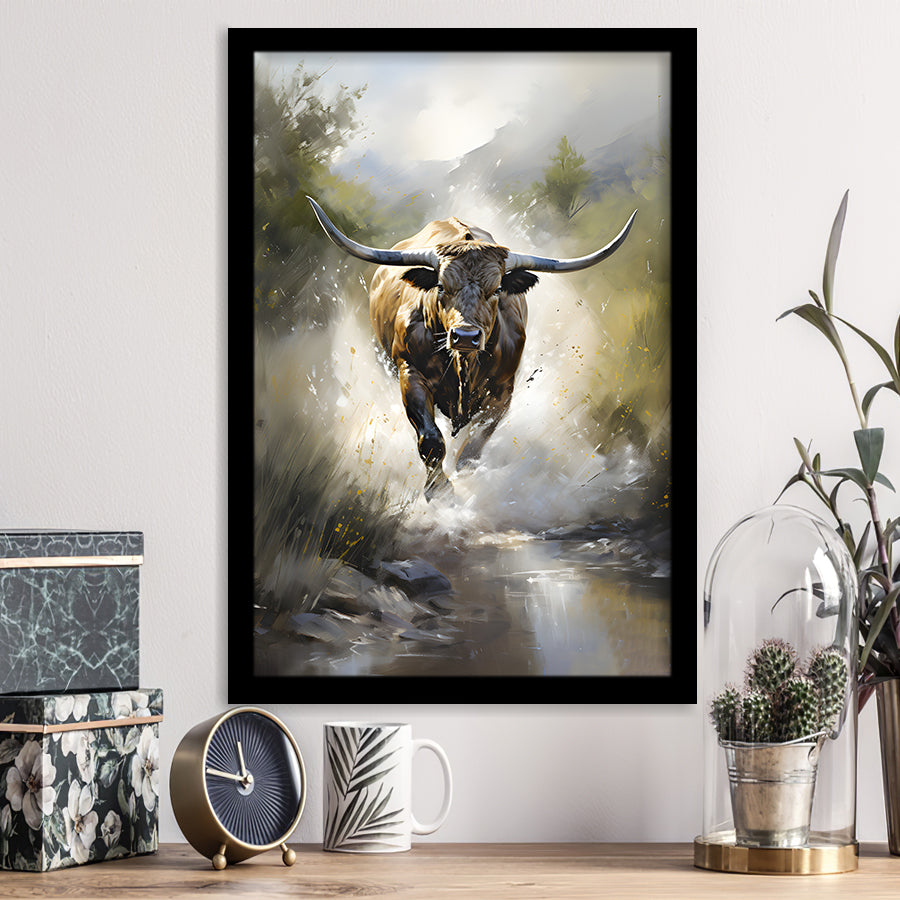 Longhorn Cow Painting Framed Art Prints Wall Decor, Painting Art, Framed Picture