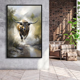 Longhorn Cow Painting Framed Canvas Prints Wall Art Home Decor, Painting Canvas, Floating Frame