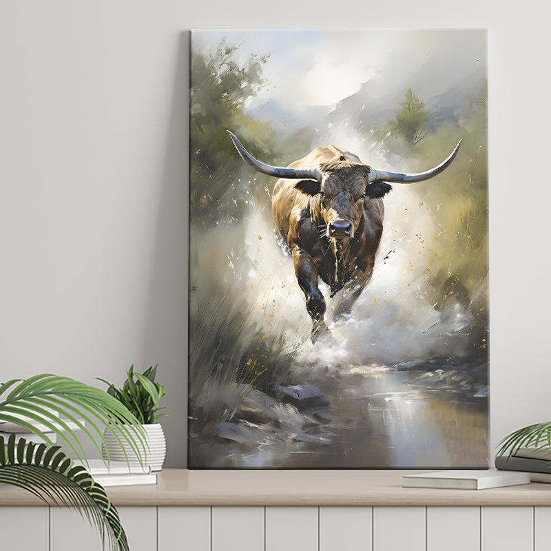 Longhorn Cow Painting Canvas Prints Wall Art Home Decor, Painting Canvas, Living Room Wall Decor