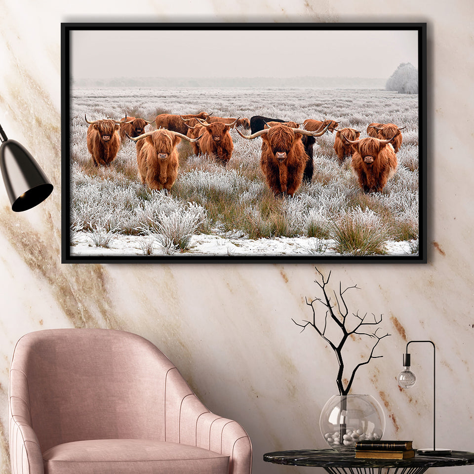 Longhorn Cow Framed Canvas Prints Wall Art Decor, Framed Picture, Floating Frame