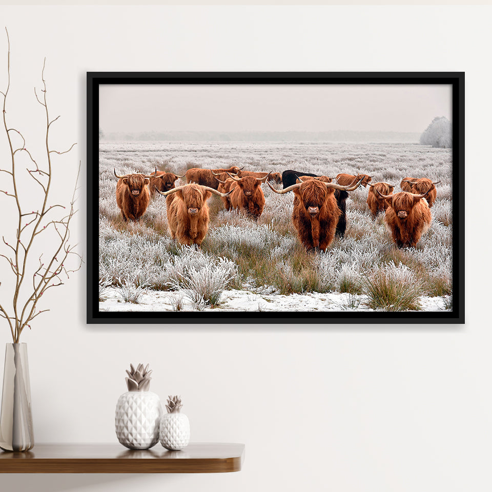 Longhorn Cow Framed Canvas Prints Wall Art Decor, Framed Picture, Floating Frame