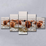Longhorn Cow 5 Piece Canvas Prints Wall Art Decor, Multi Panels, Mixed Canvas