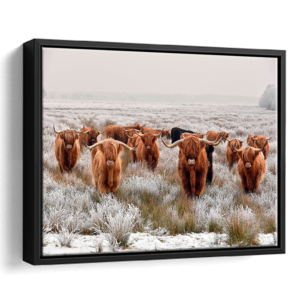 Longhorn Cow Framed Canvas Prints Wall Art Decor, Framed Picture, Floating Frame