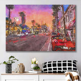 Los Angeles California March City Art Watercolor Canvas Prints Wall Art Home Decor, Large Canvas