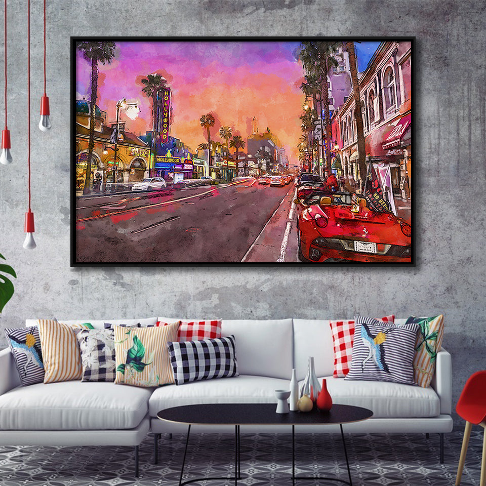 Los Angeles California March City Art Watercolor Framed Canvas Prints Wall Art Home Decor,Floating Frame