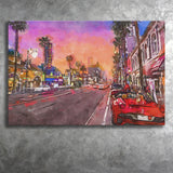 Los Angeles California March City Art Watercolor Canvas Prints Wall Art Home Decor, Large Canvas