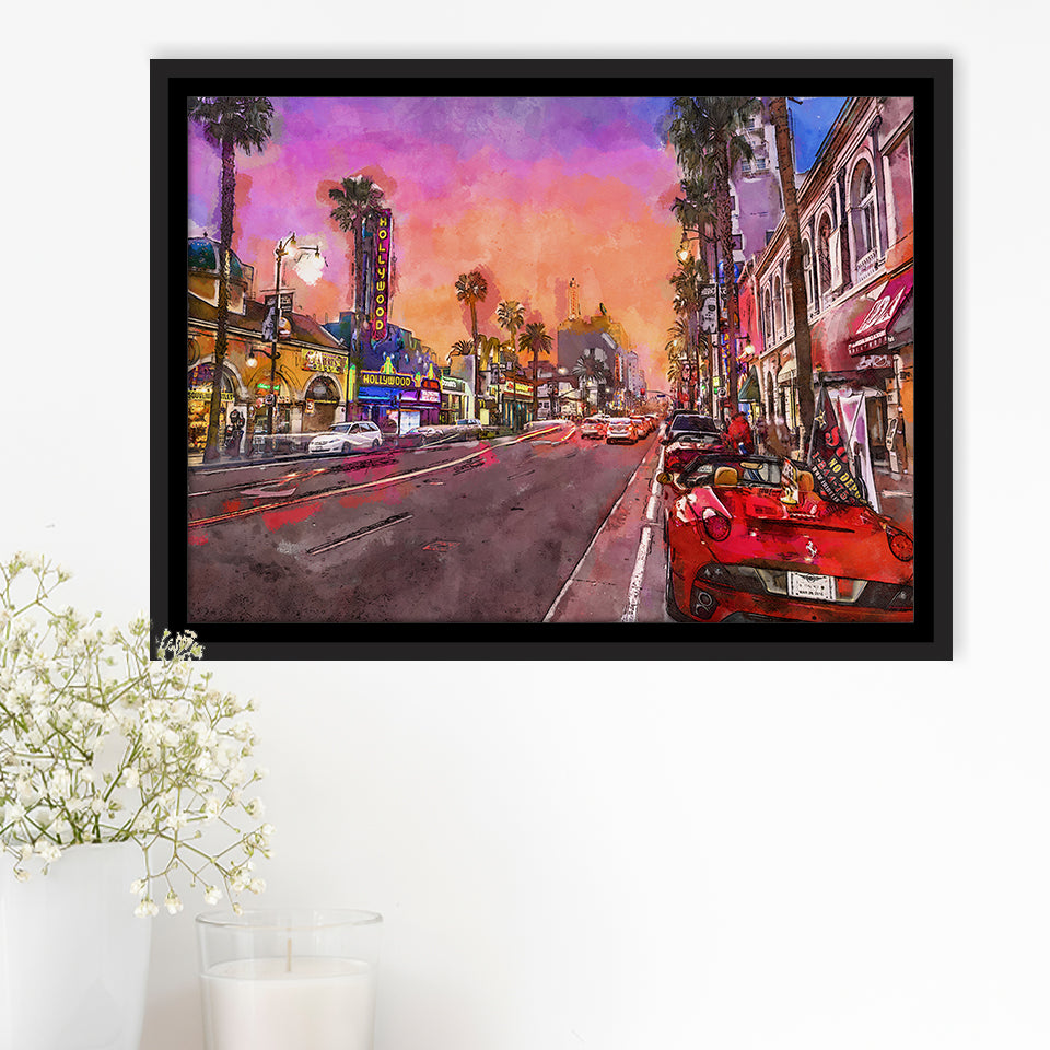 Los Angeles California March City Art Watercolor Framed Canvas Prints Wall Art Home Decor,Floating Frame