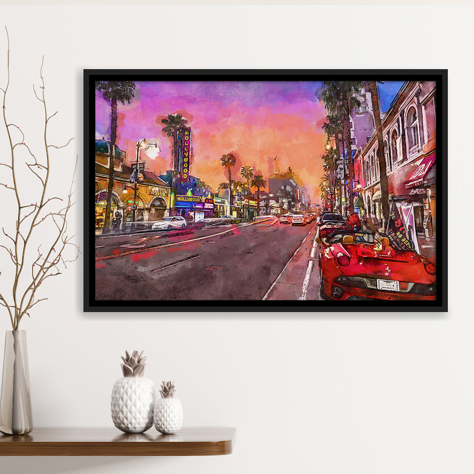 Los Angeles California March City Art Watercolor Framed Canvas Prints Wall Art Home Decor,Floating Frame