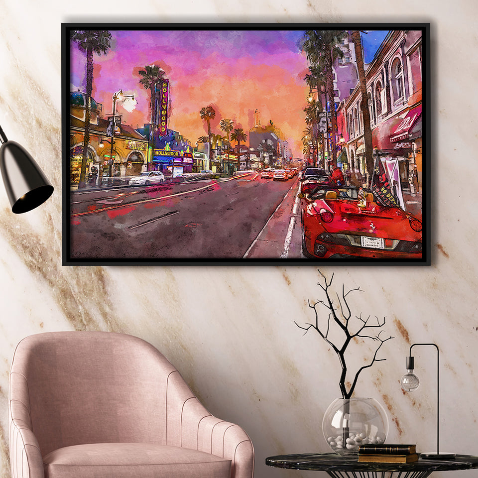 Los Angeles California March City Art Watercolor Framed Canvas Prints Wall Art Home Decor,Floating Frame