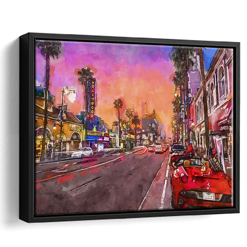 Los Angeles California March City Art Watercolor Framed Canvas Prints Wall Art Home Decor,Floating Frame