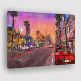 Los Angeles California March City Art Watercolor Canvas Prints Wall Art Home Decor, Large Canvas