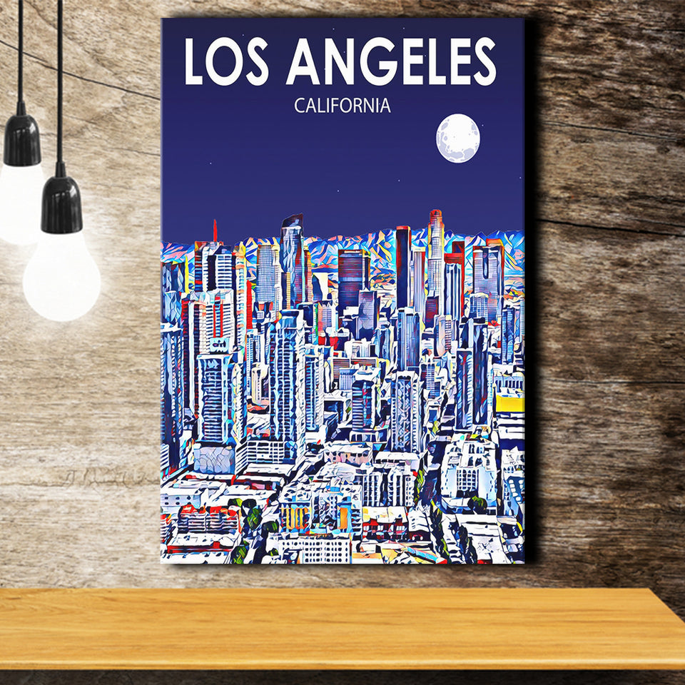 Los Angeles CA Art Art California Night Landscape ,City Art Print, Large Canvas, Canvas Print Wall Art Home Decor