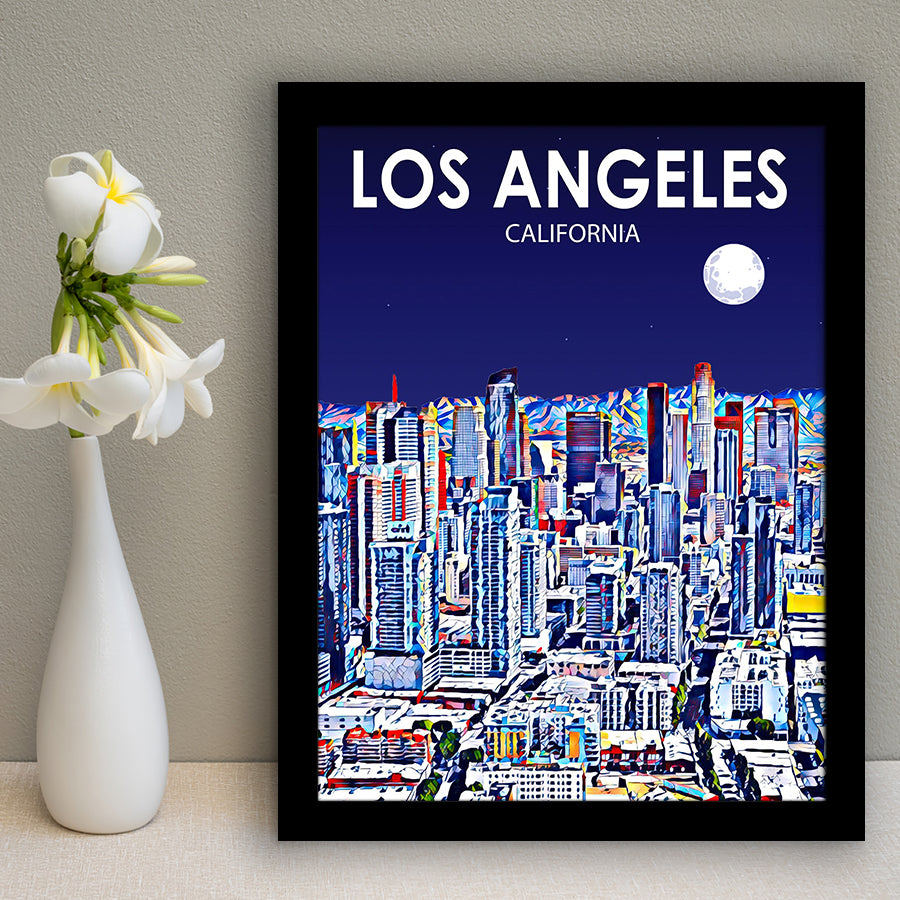 Los Angeles CA Art Art California Night Landscape, City Art Print, Framed Art Print Wall Art Home Decor, Framed Picture