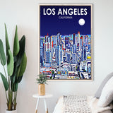 Los Angeles CA Art Art California Night Landscape, Large Canvas, Framed Canvas Print Wall Art Home Decor, Floating Frame