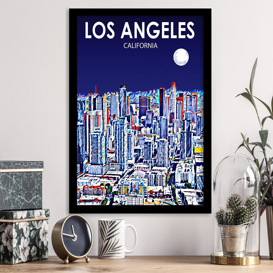 Los Angeles CA Art Art California Night Landscape, City Art Print, Framed Art Print Wall Art Home Decor, Framed Picture